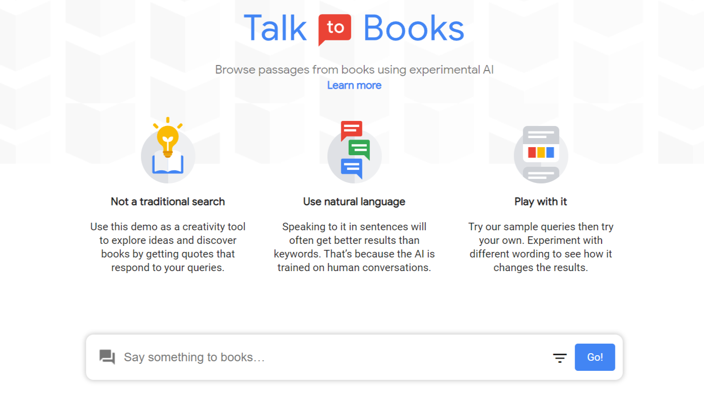 Изображение для сервиса Talk to Books (Google) номер один