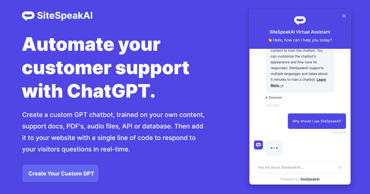 Изображение для сервиса SiteSpeakAI номер один