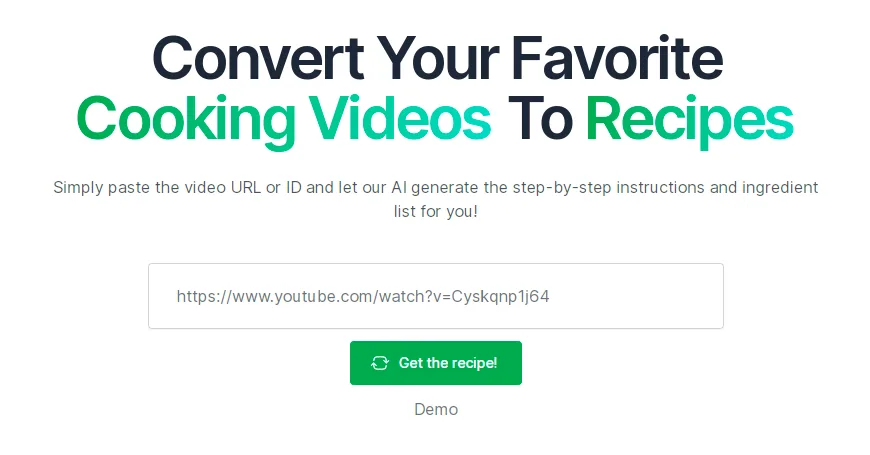 Сайт Video2Recipe