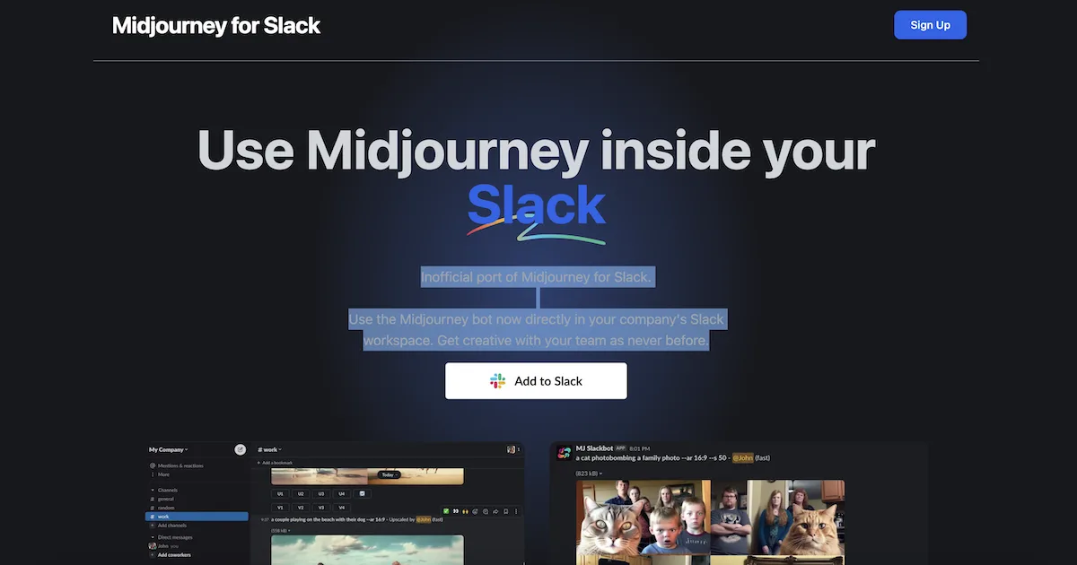 Сайт Midjourney for Slack