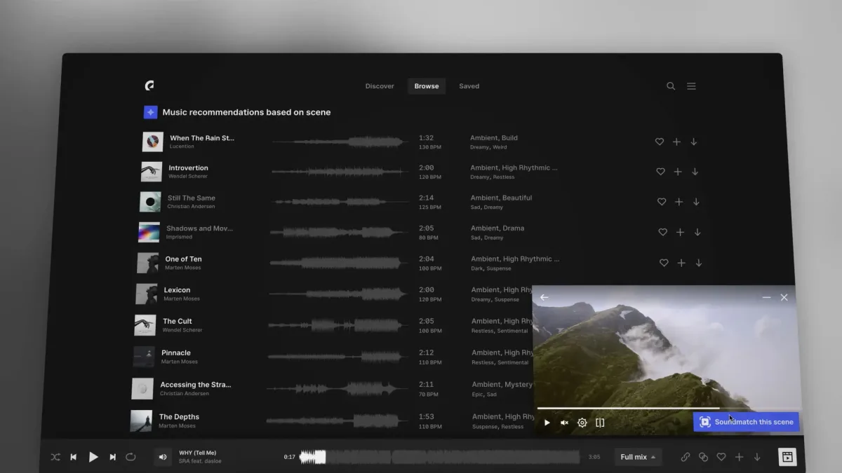 Сайт Epidemic Sound Soundmatch