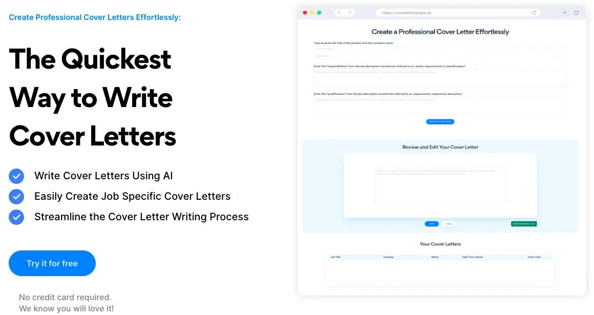 Сайт CoverLetterSimple.ai