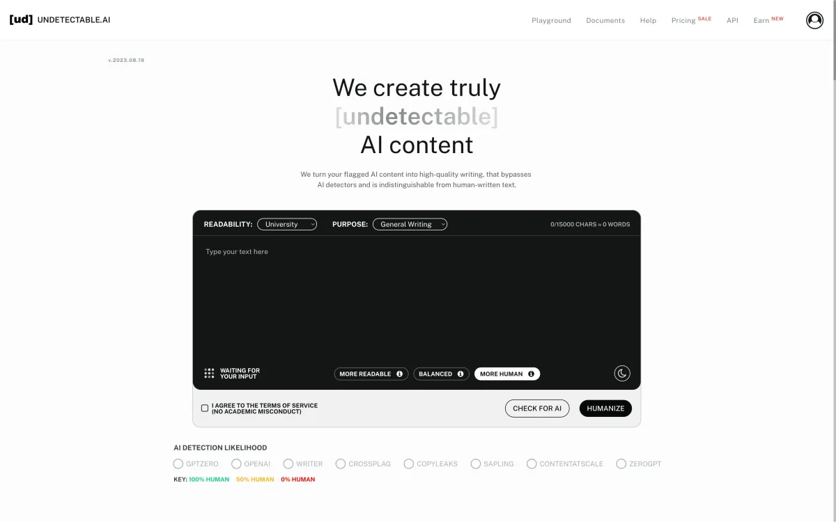 Сайт Undetectable AI