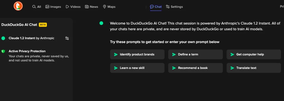 Сайт DuckDuckGo AI