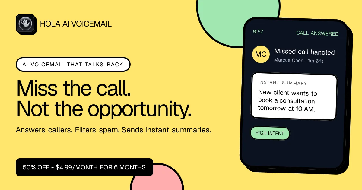 Сайт Hola AI Voicemail