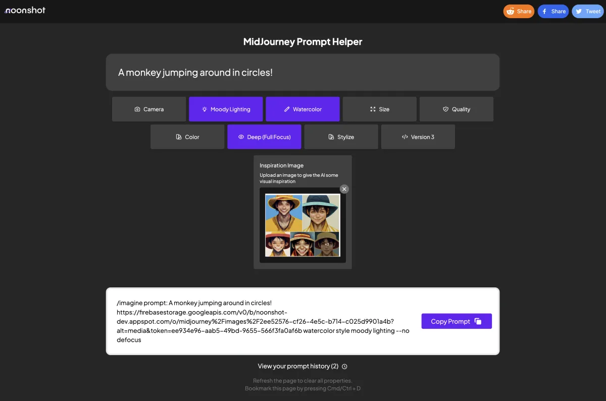 Сайт MidJourney Prompt Tool