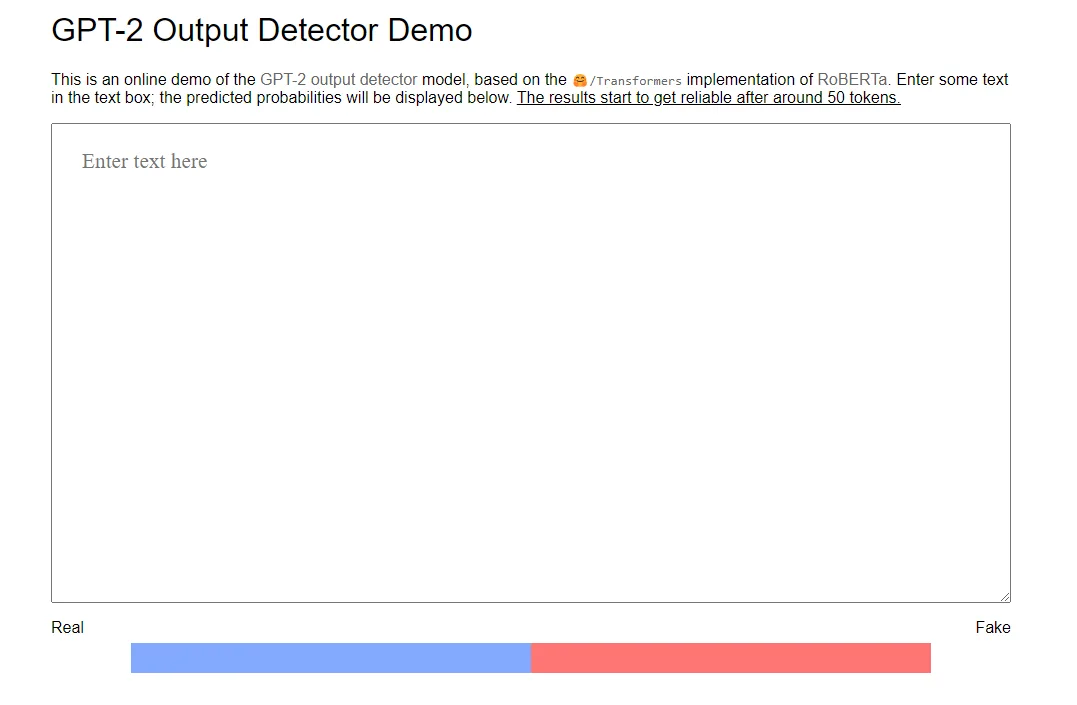 Сайт GPT-2 Output Detector