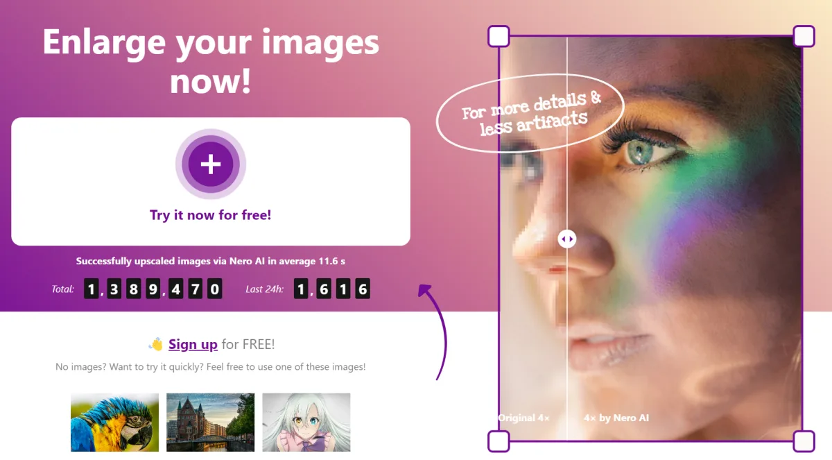 Сайт Nero Image Upscaler