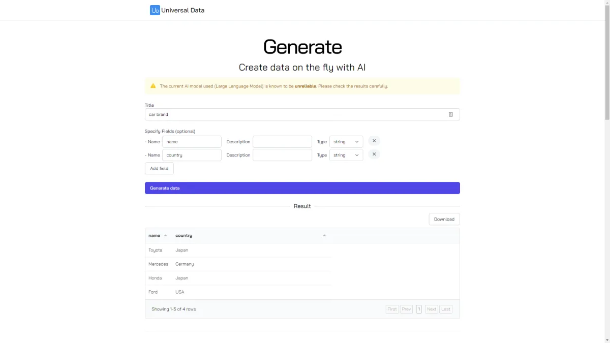 Сайт Universal Data Generator